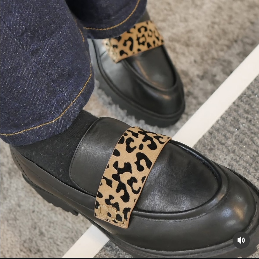 14th & Union Black Loafers with Leopard Accent